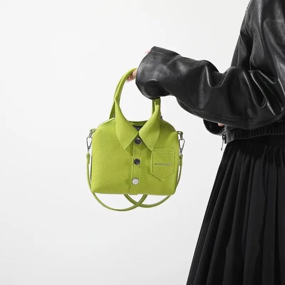 Green Trendy Stylish Shirt-Inspired Handbag or Shoulder Bag w/ Adjustable Strap - Picture 3 of 8